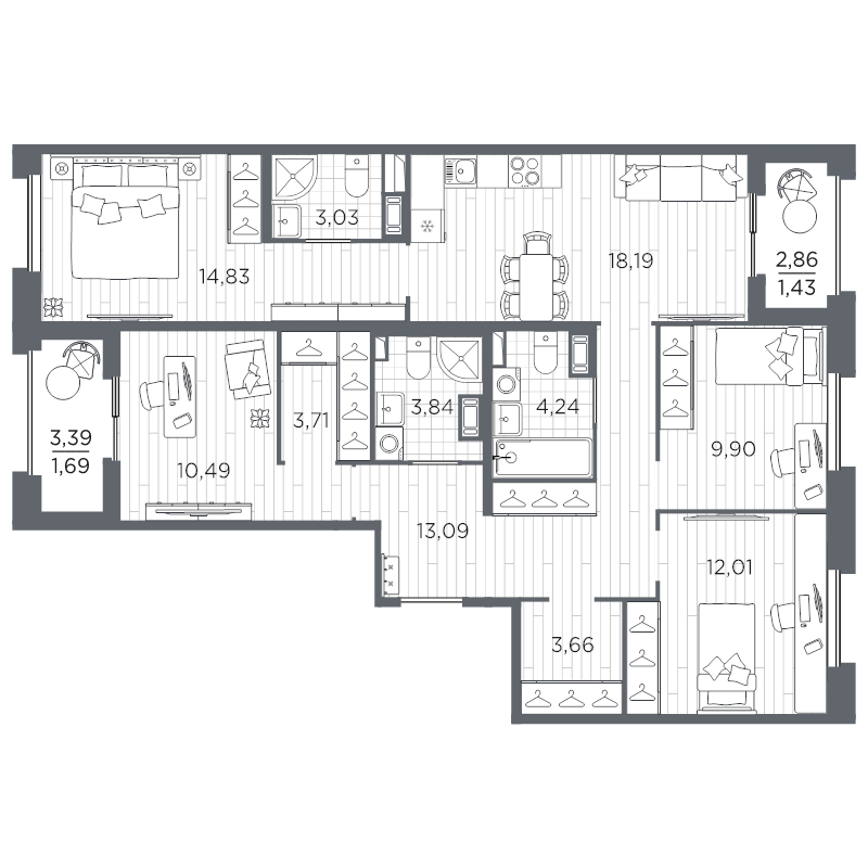 4-комнатная квартира, 100.11 м²; этаж: 11 - купить в Санкт-Петербурге