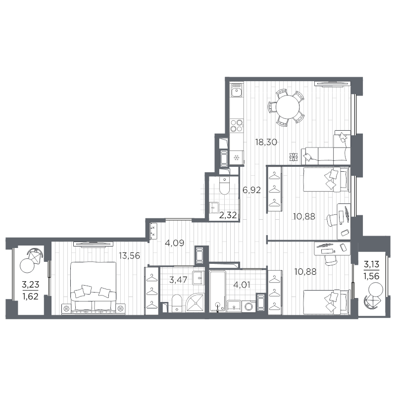 3-комнатная квартира, 77.61 м²; этаж: 11 - купить в Санкт-Петербурге