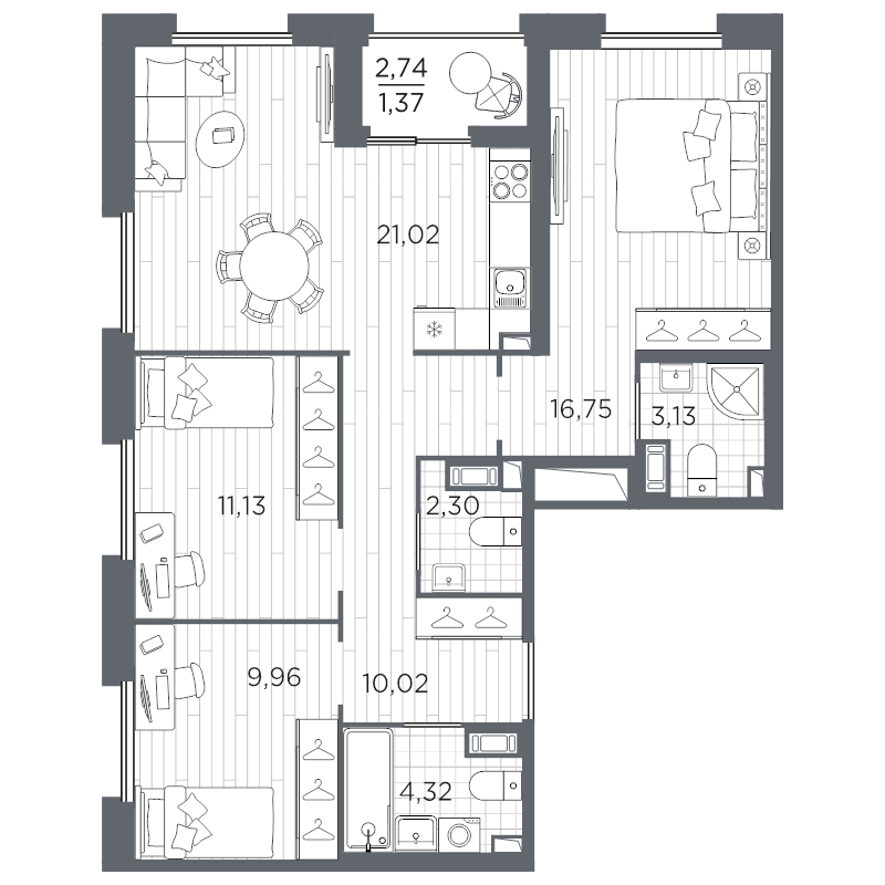 3-комнатная квартира, 80 м²; этаж: 8 - купить в Санкт-Петербурге