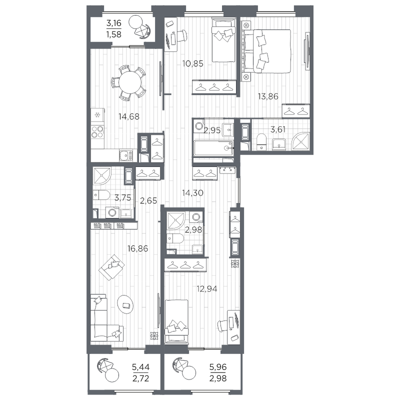 4-комнатная квартира, 106.71 м²; этаж: 11 - купить в Санкт-Петербурге