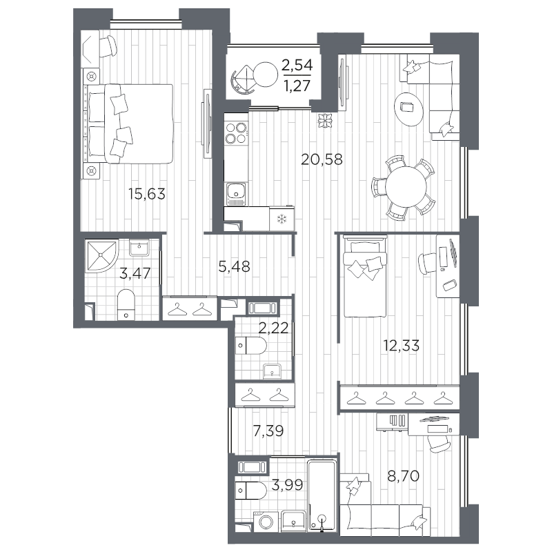 3-комнатная квартира, 81.06 м²; этаж: 7 - купить в Санкт-Петербурге