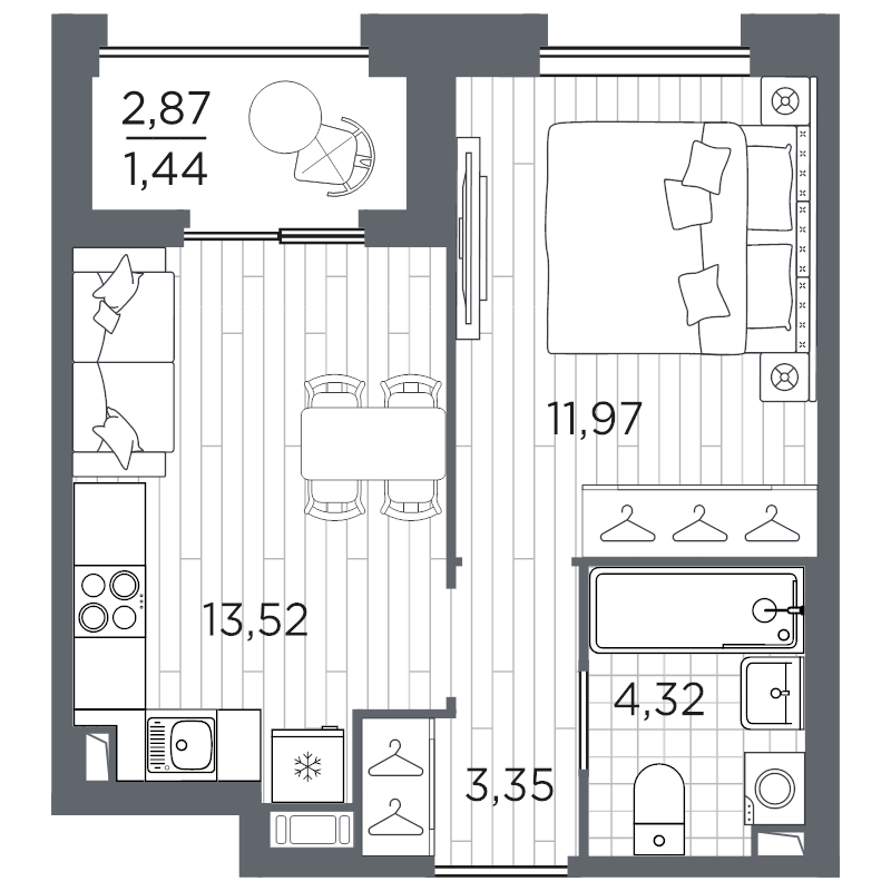 1-комнатная квартира, 34.6 м²; этаж: 3 - купить в Санкт-Петербурге