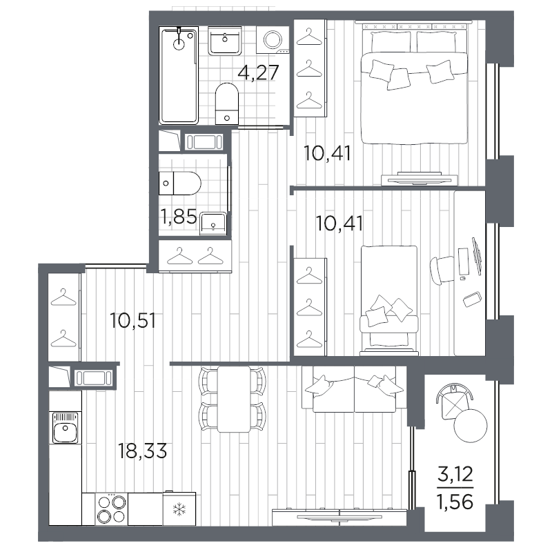 2-комнатная квартира, 57.34 м²; этаж: 8 - купить в Санкт-Петербурге