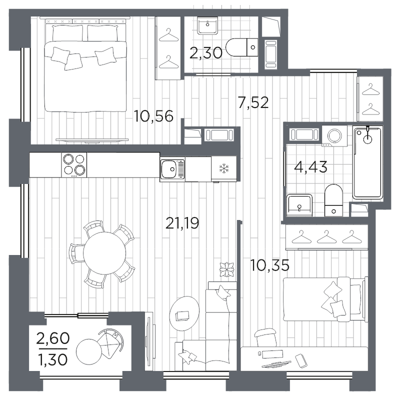 2-комнатная квартира, 57.65 м²; этаж: 8 - купить в Санкт-Петербурге