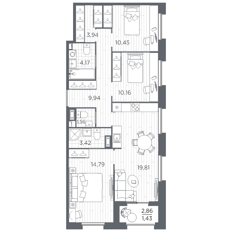 3-комнатная квартира, 79.67 м²; этаж: 7 - купить в Санкт-Петербурге