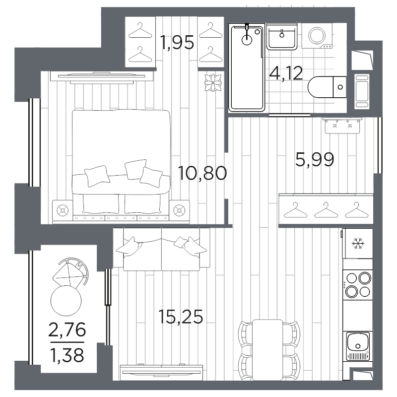1-комнатная квартира, 39.49 м²; этаж: 7 - купить в Санкт-Петербурге