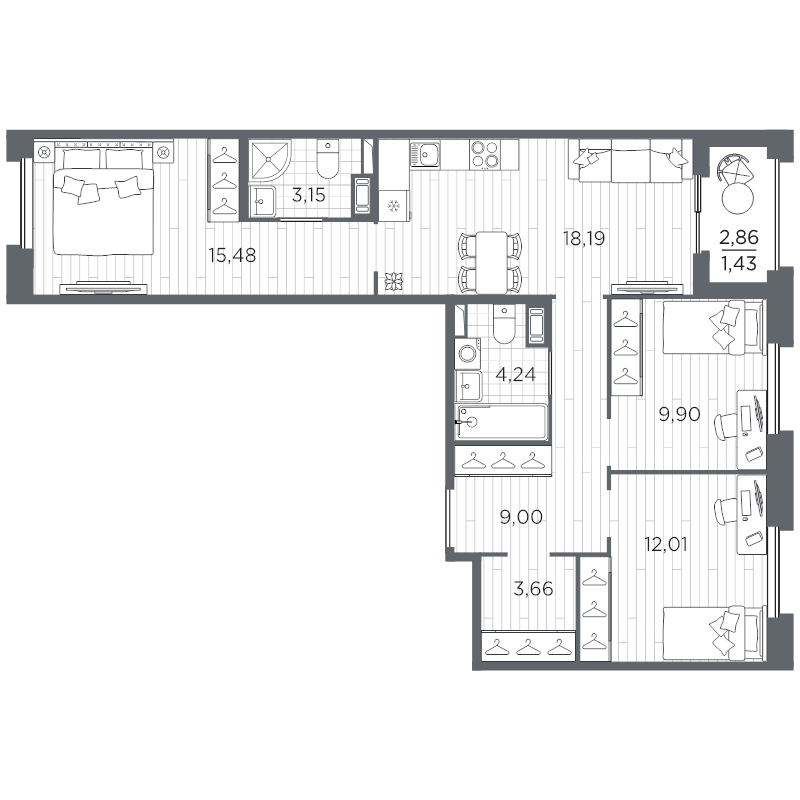 3-комнатная квартира, 77.06 м²; этаж: 3 - купить в Санкт-Петербурге
