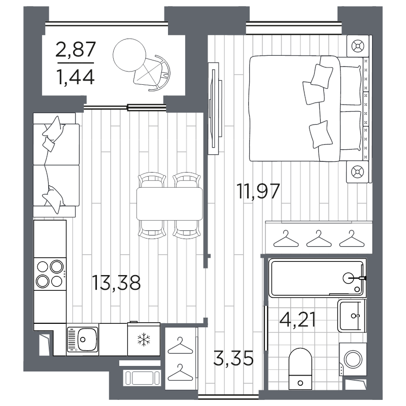 1-комнатная квартира, 34.35 м²; этаж: 7 - купить в Санкт-Петербурге