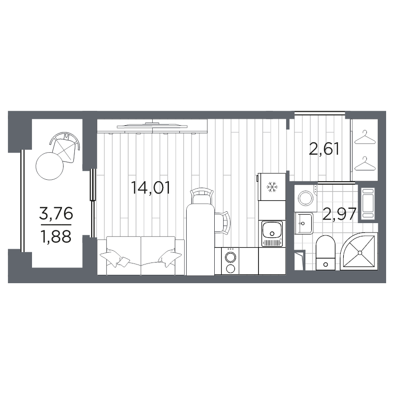 1-комнатная квартира, 21.47 м²; этаж: 4 - купить в Санкт-Петербурге