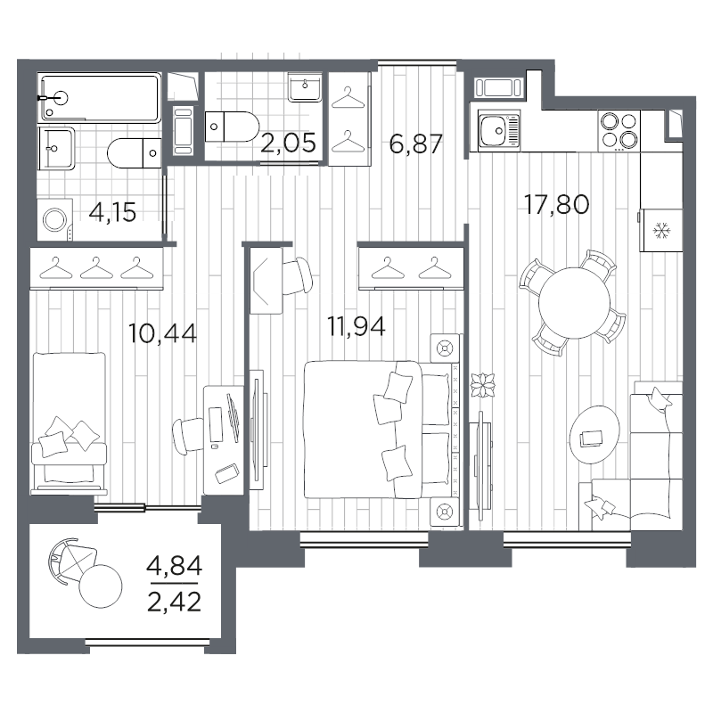 2-комнатная квартира, 55.67 м²; этаж: 8 - купить в Санкт-Петербурге