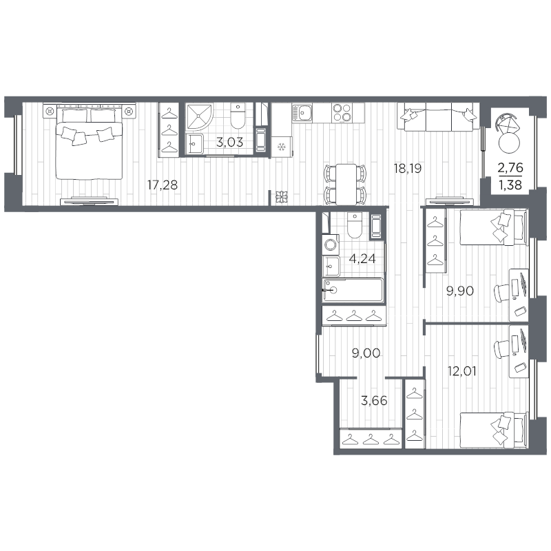 3-комнатная квартира, 78.69 м²; этаж: 7 - купить в Санкт-Петербурге