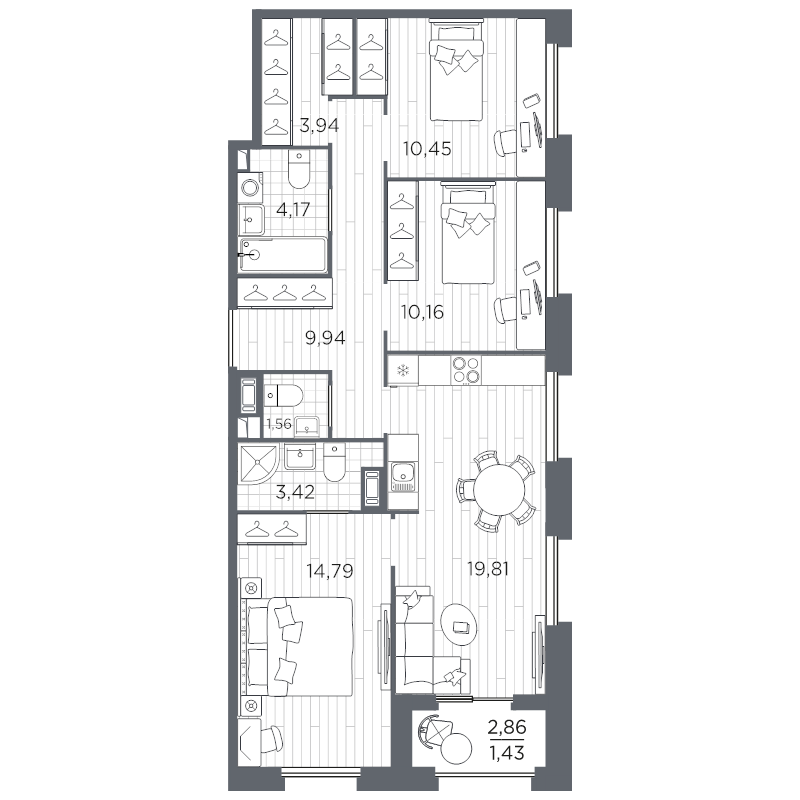 3-комнатная квартира, 79.67 м²; этаж: 8 - купить в Санкт-Петербурге