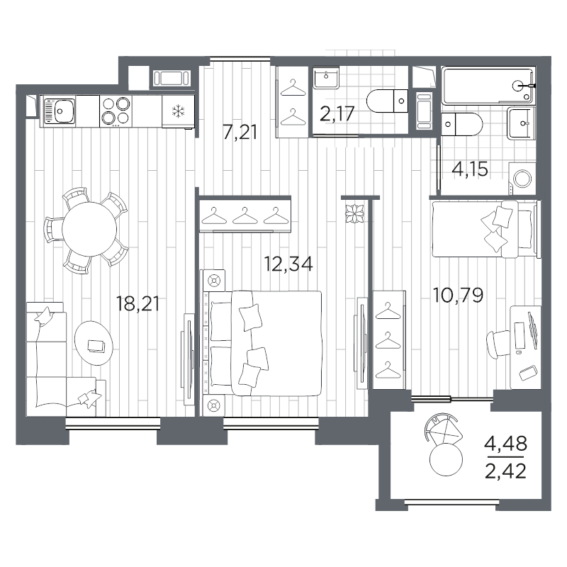 2-комнатная квартира, 57.29 м²; этаж: 7 - купить в Санкт-Петербурге