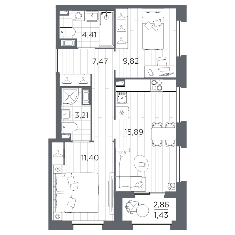 2-комнатная квартира, 53.72 м²; этаж: 8 - купить в Санкт-Петербурге