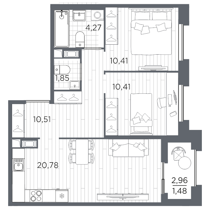 2-комнатная квартира, 59.71 м²; этаж: 7 - купить в Санкт-Петербурге