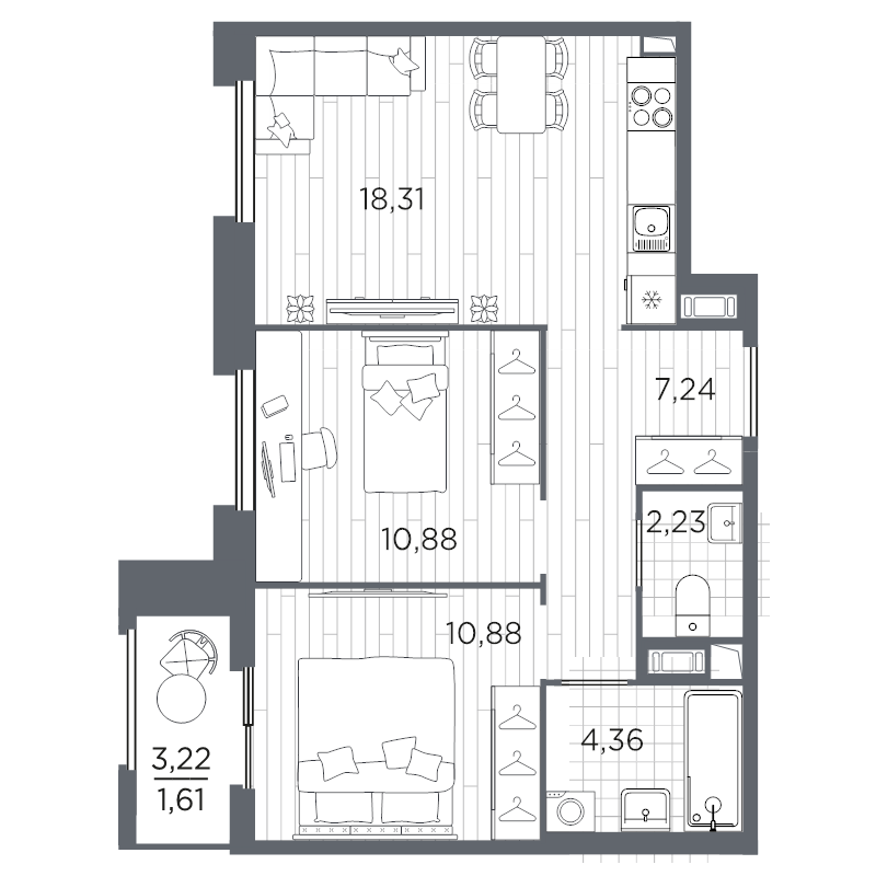 2-комнатная квартира, 55.51 м²; этаж: 8 - купить в Санкт-Петербурге