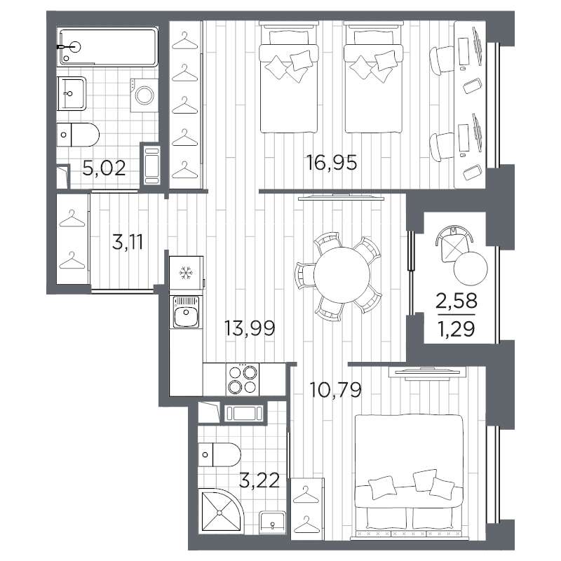 2-комнатная квартира, 54.37 м²; этаж: 8 - купить в Санкт-Петербурге