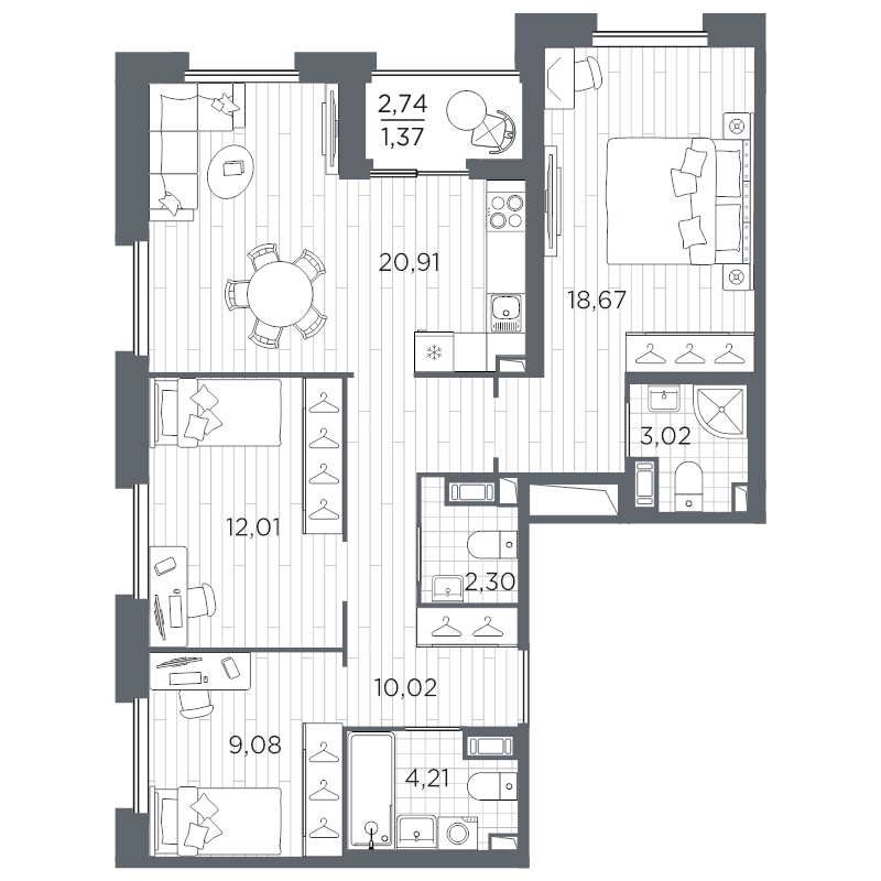3-комнатная квартира, 81.59 м²; этаж: 4 - купить в Санкт-Петербурге