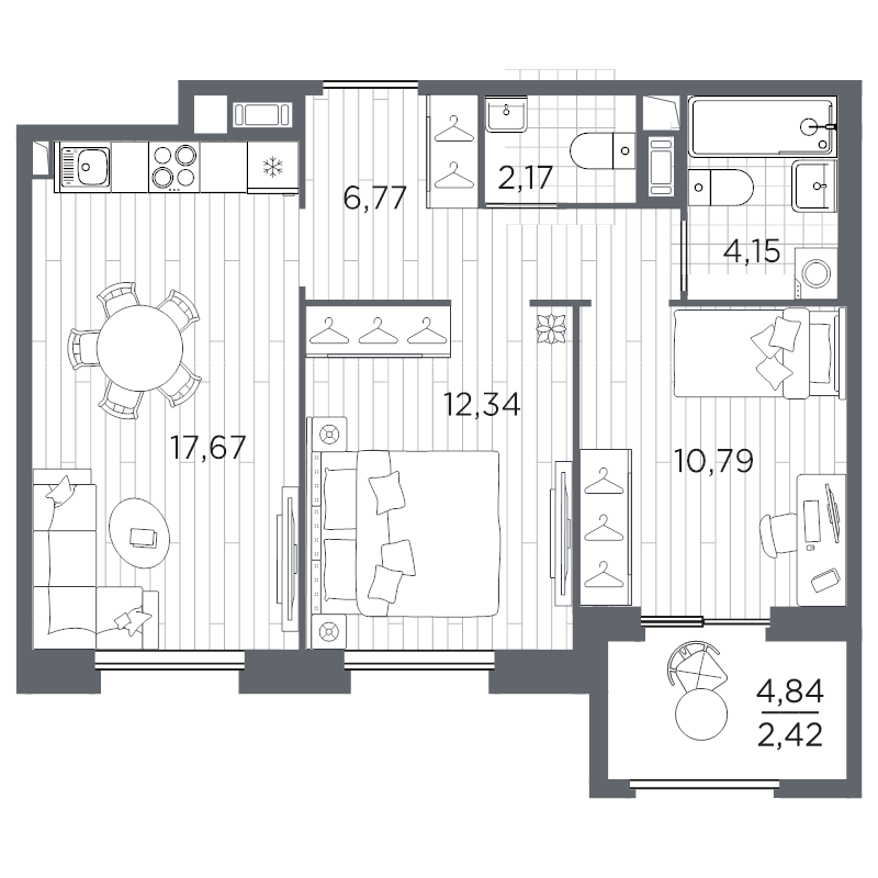 2-комнатная квартира, 56.31 м²; этаж: 11 - купить в Санкт-Петербурге