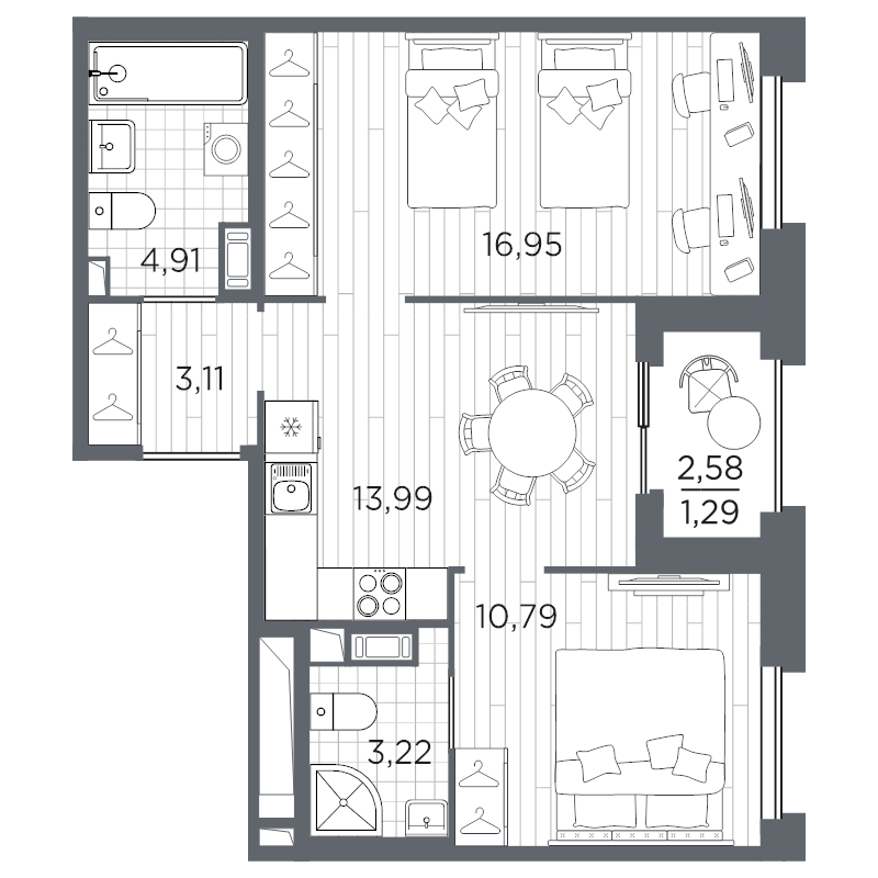 2-комнатная квартира, 54.26 м²; этаж: 7 - купить в Санкт-Петербурге