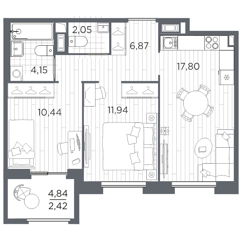 2-комнатная квартира, 55.67 м²; этаж: 7 - купить в Санкт-Петербурге