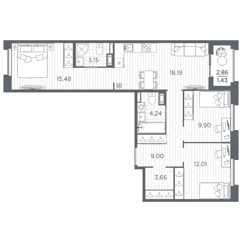 3-комнатная квартира, 77.06 м²; этаж: 8 - купить в Санкт-Петербурге
