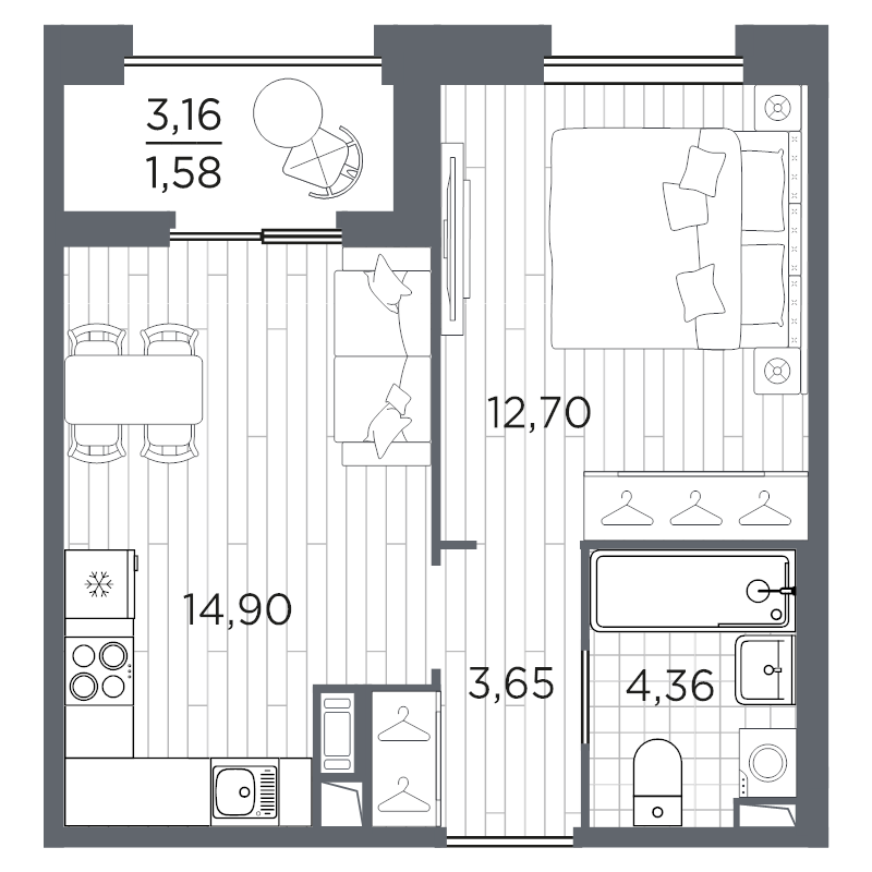 1-комнатная квартира, 37.19 м²; этаж: 8 - купить в Санкт-Петербурге