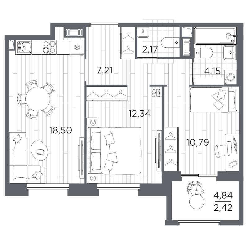 2-комнатная квартира, 57.58 м²; этаж: 3 - купить в Санкт-Петербурге