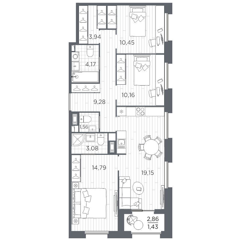 3-комнатная квартира, 78.01 м²; этаж: 11 - купить в Санкт-Петербурге
