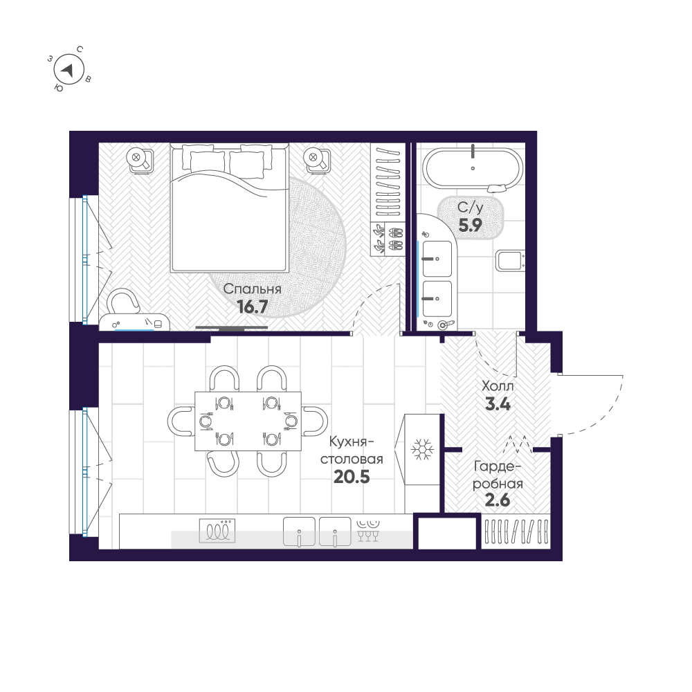 1-комнатная квартира №352 в ЛДМ 5-й корпус: 49.1 м², этаж 8 - купить в Санкт-Петербурге