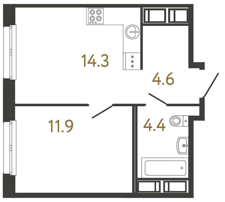 1-комнатная квартира, 35.2 м²; этаж: 3 - купить в Санкт-Петербурге