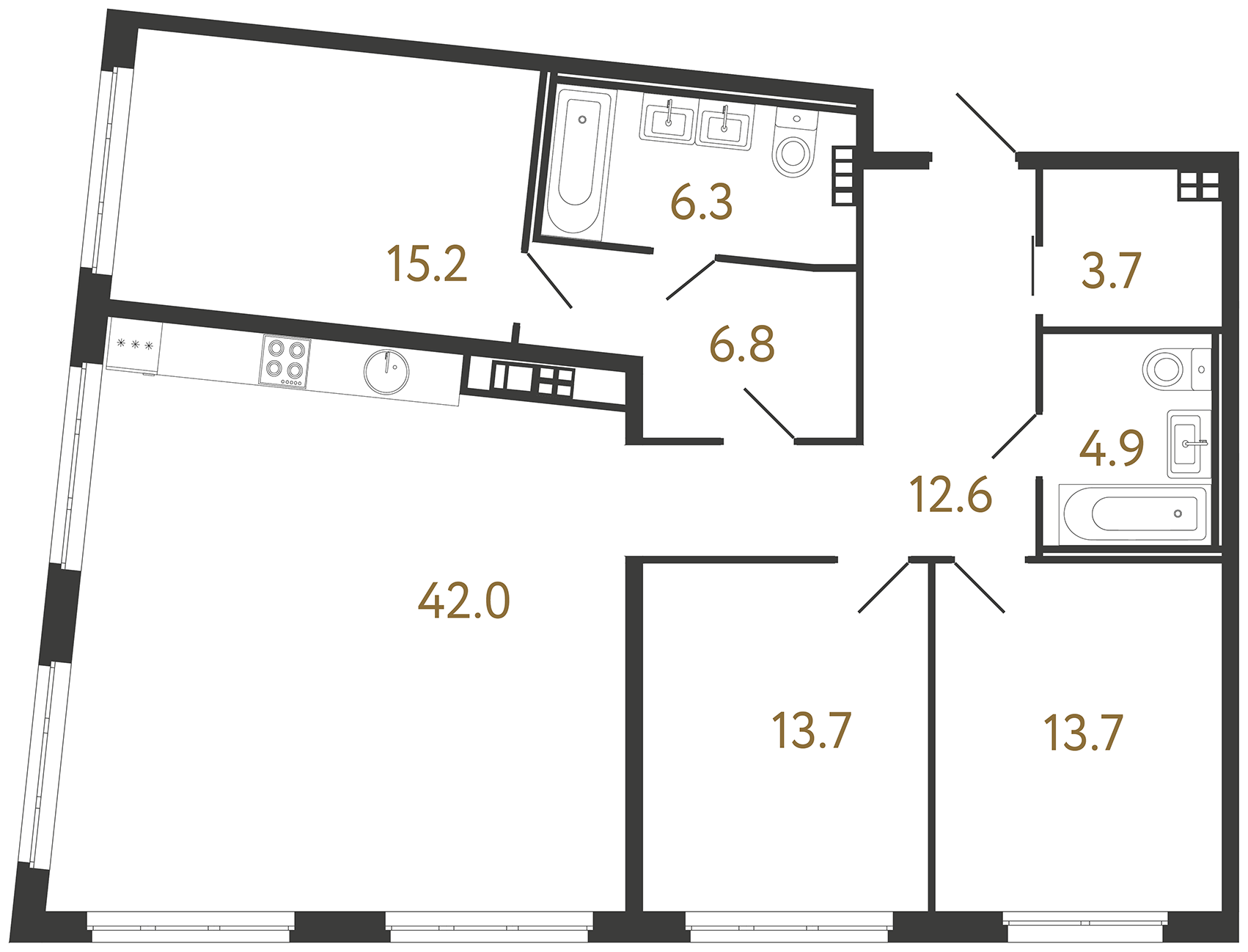 3-комнатная квартира №188 в Визионер 2-й корпус: 118.9 м², этаж 5 - купить в Санкт-Петербурге