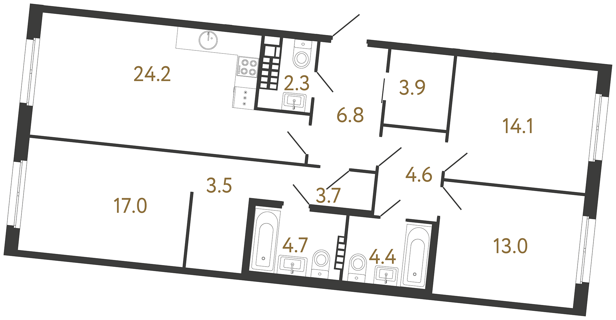 3-комнатная квартира №157 в Визионер 2-й корпус: 102.2 м², этаж 6 - купить в Санкт-Петербурге