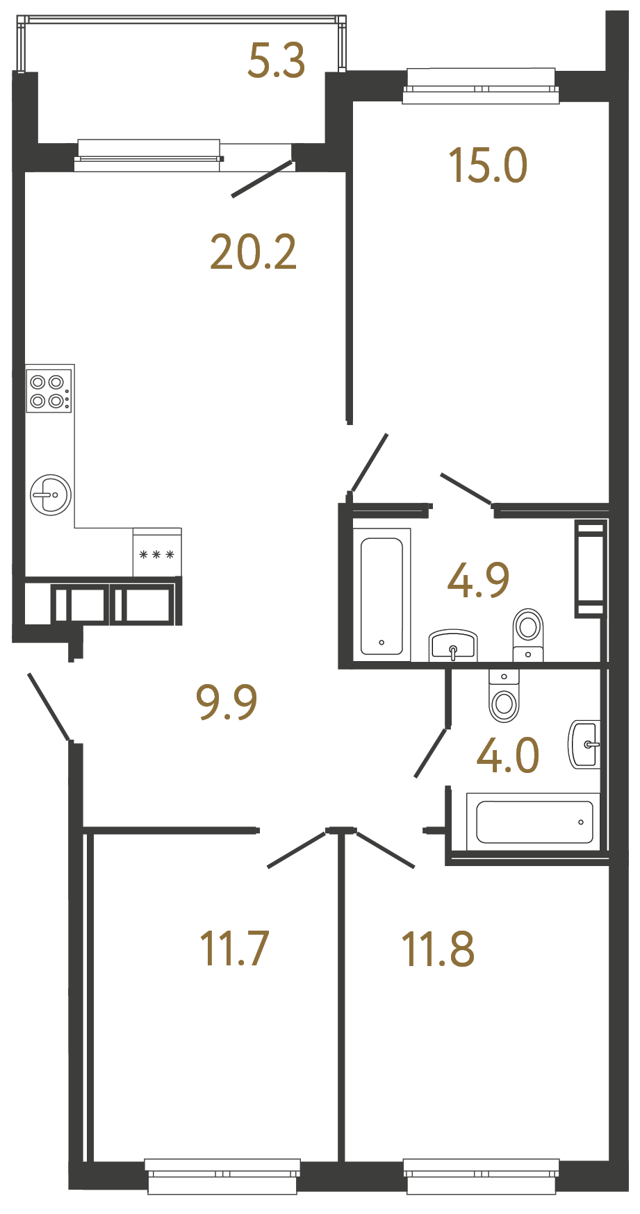 3-комнатная квартира, 77.5 м²; этаж: 4 - купить в Санкт-Петербурге