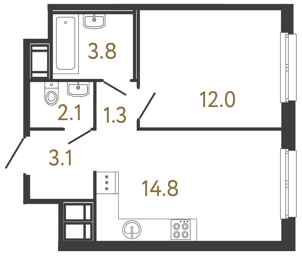 1-комнатная квартира, 37.1 м²; этаж: 5 - купить в Санкт-Петербурге