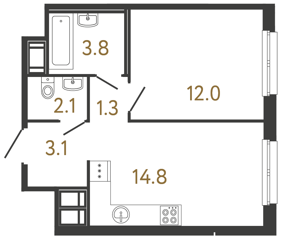 1-комнатная квартира, 37.1 м²; этаж: 3 - купить в Санкт-Петербурге