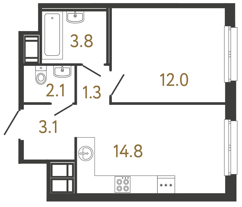 1-комнатная квартира, 37.1 м²; этаж: 11 - купить в Санкт-Петербурге