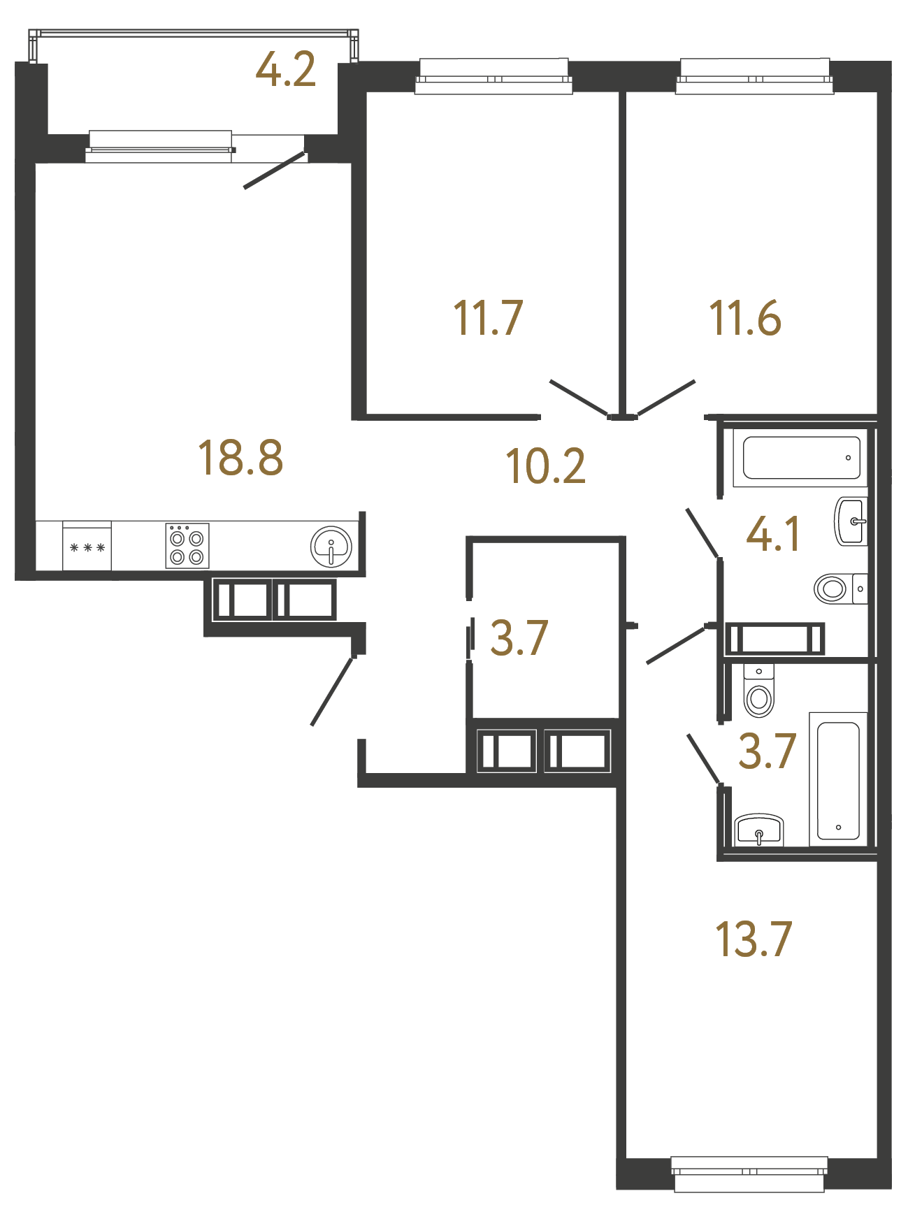 3-комнатная квартира, 77.5 м²; этаж: 11 - купить в Санкт-Петербурге