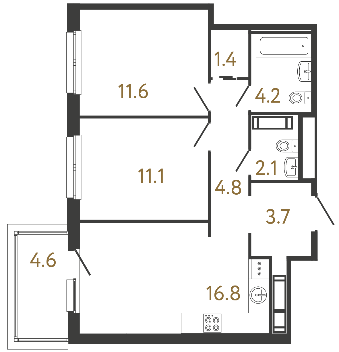 2-комнатная квартира, 55.7 м²; этаж: 10 - купить в Санкт-Петербурге