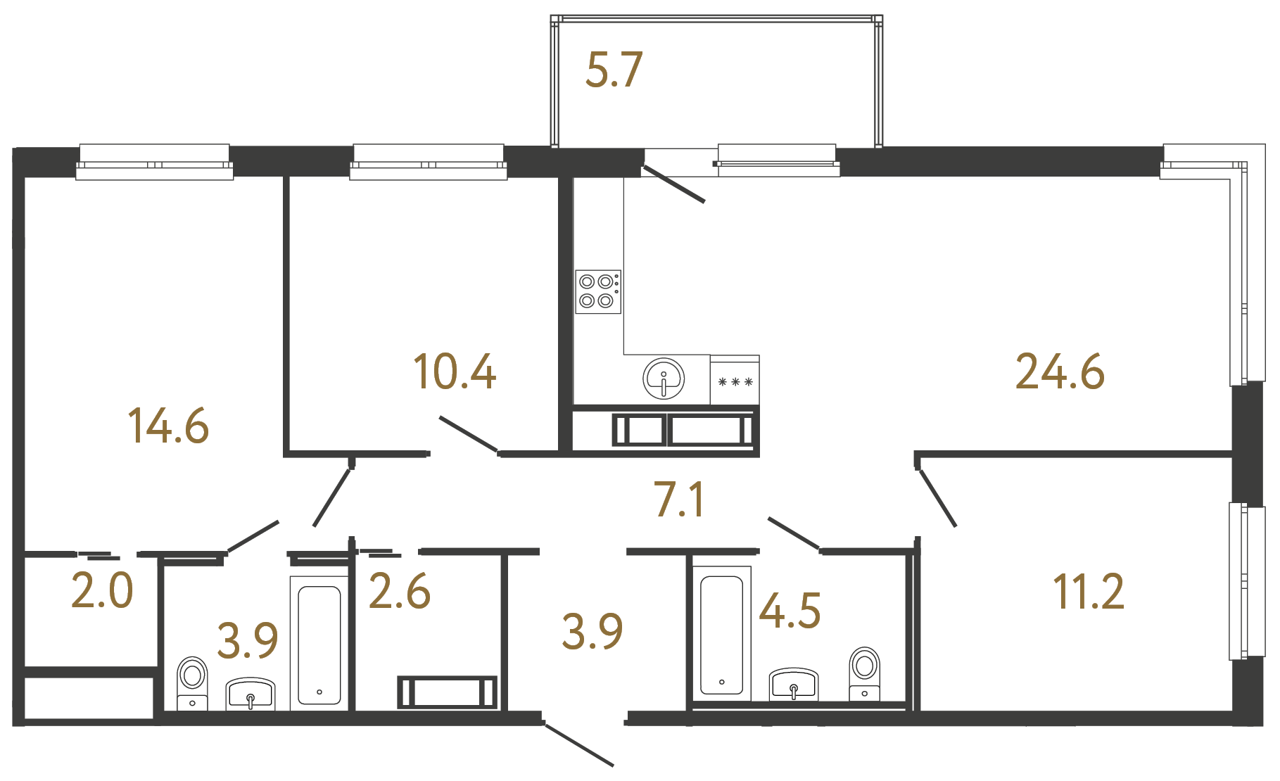 3-комнатная квартира, 84.8 м²; этаж: 7 - купить в Санкт-Петербурге