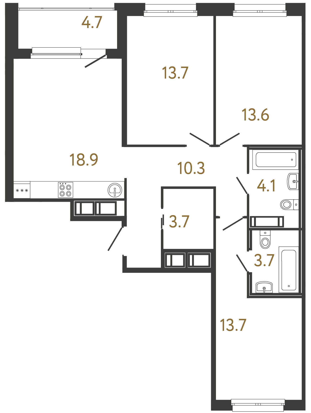 3-комнатная квартира, 81.7 м²; этаж: 3 - купить в Санкт-Петербурге