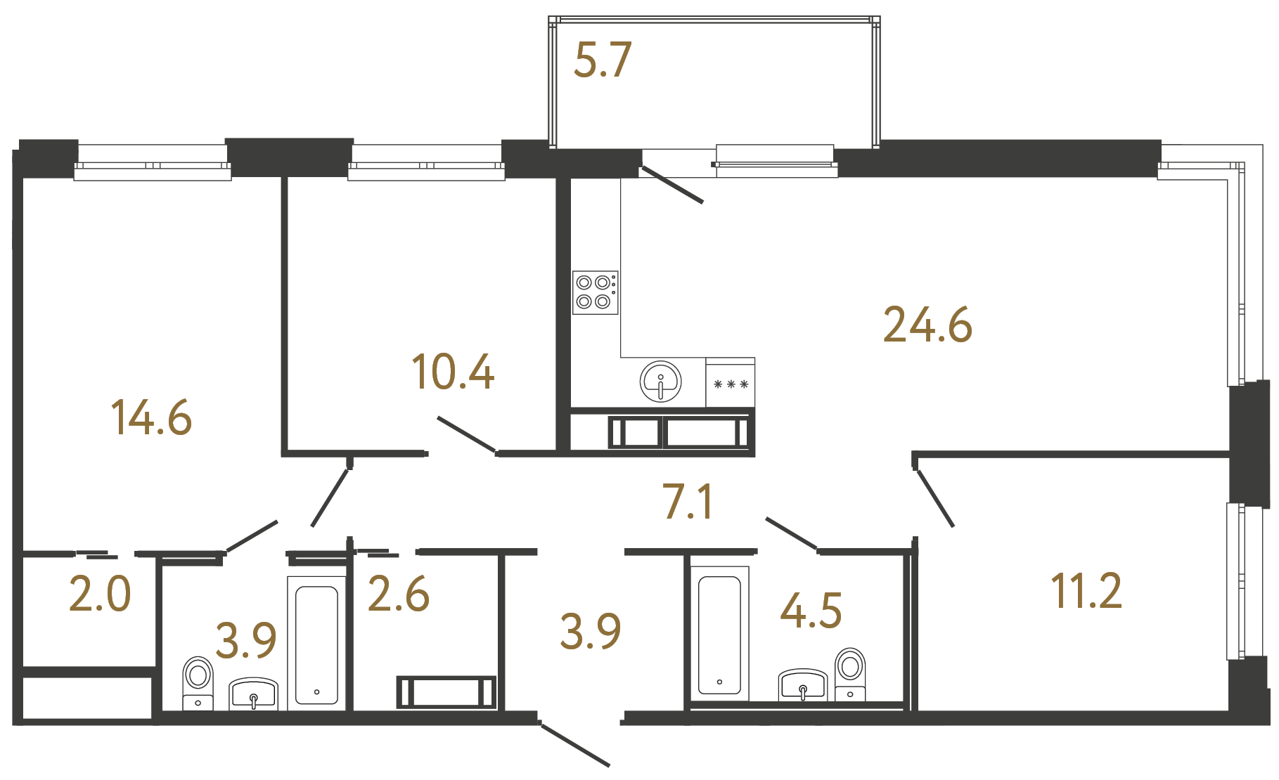 3-комнатная квартира, 84.8 м²; этаж: 3 - купить в Санкт-Петербурге