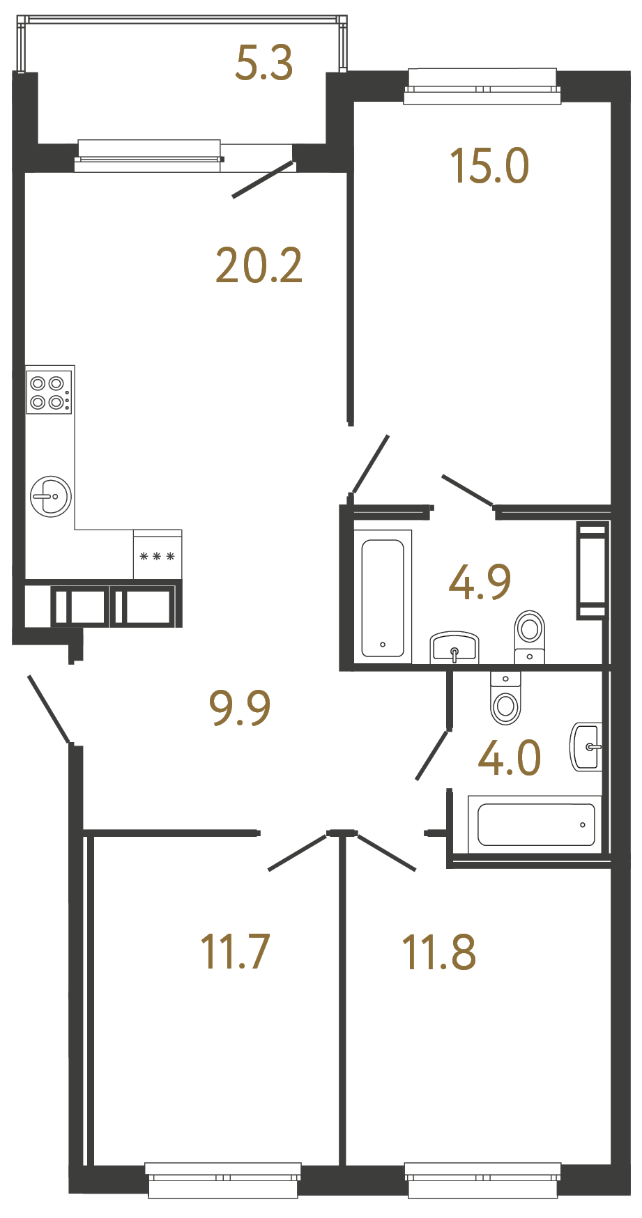 3-комнатная квартира, 77.5 м²; этаж: 10 - купить в Санкт-Петербурге