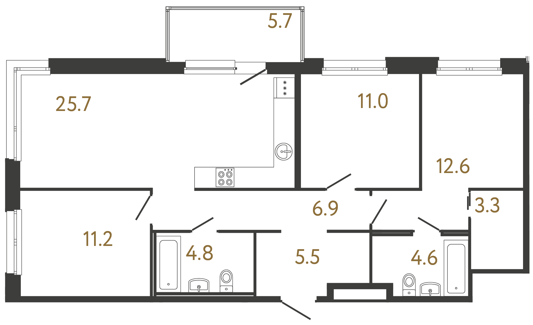 3-комнатная квартира, 85.6 м²; этаж: 2 - купить в Санкт-Петербурге