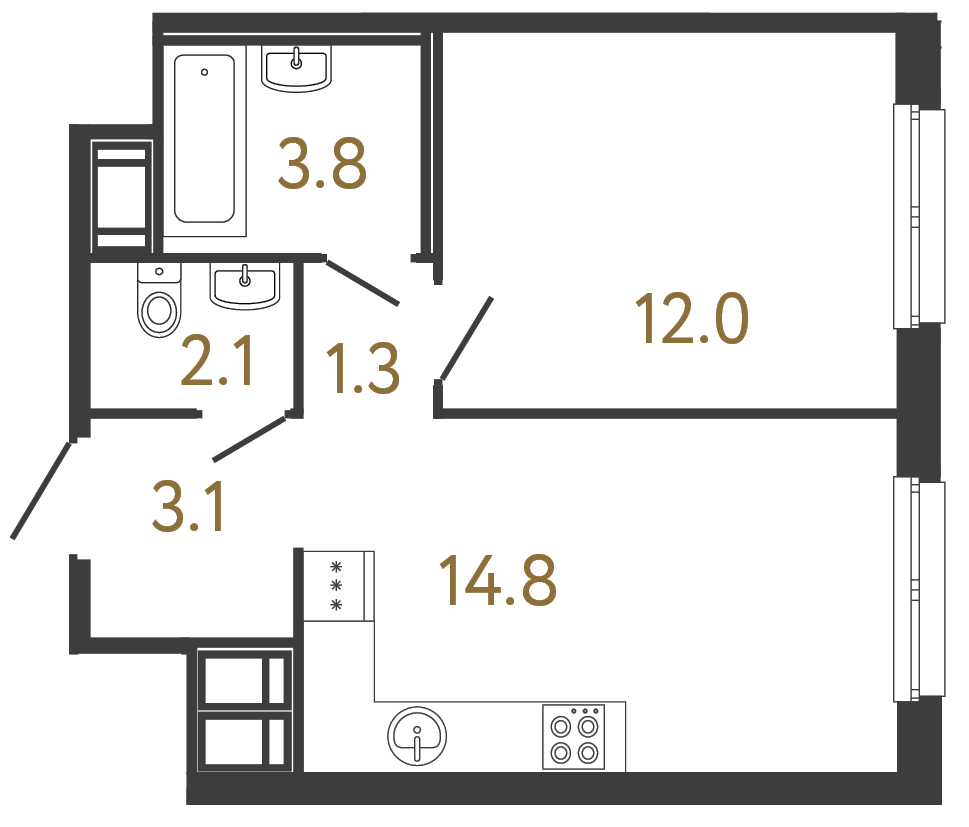 1-комнатная квартира, 37.1 м²; этаж: 9 - купить в Санкт-Петербурге