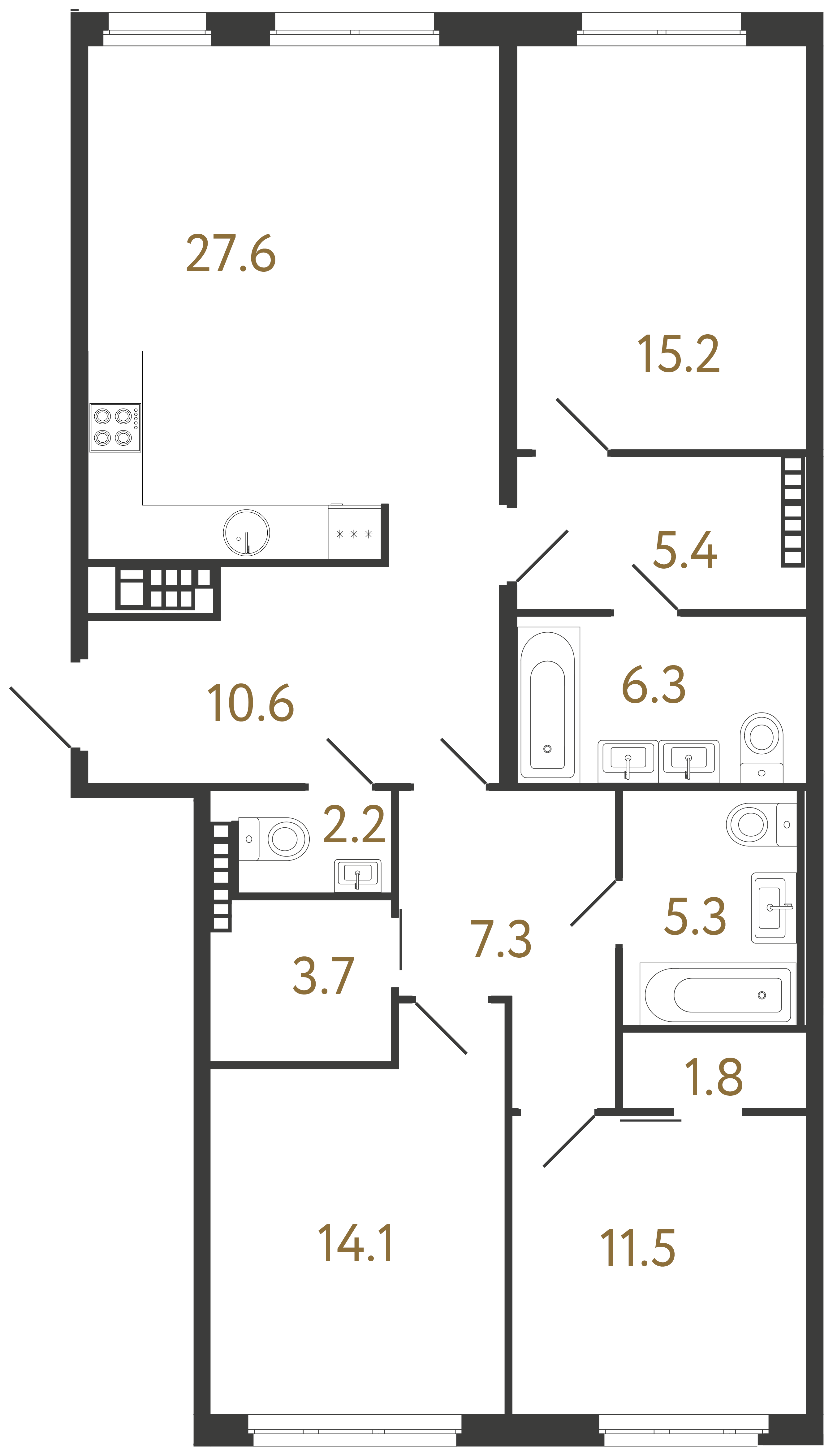 3-комнатная квартира №49 в Визионер 1-й корпус: 111 м², этаж 8 - купить в Санкт-Петербурге