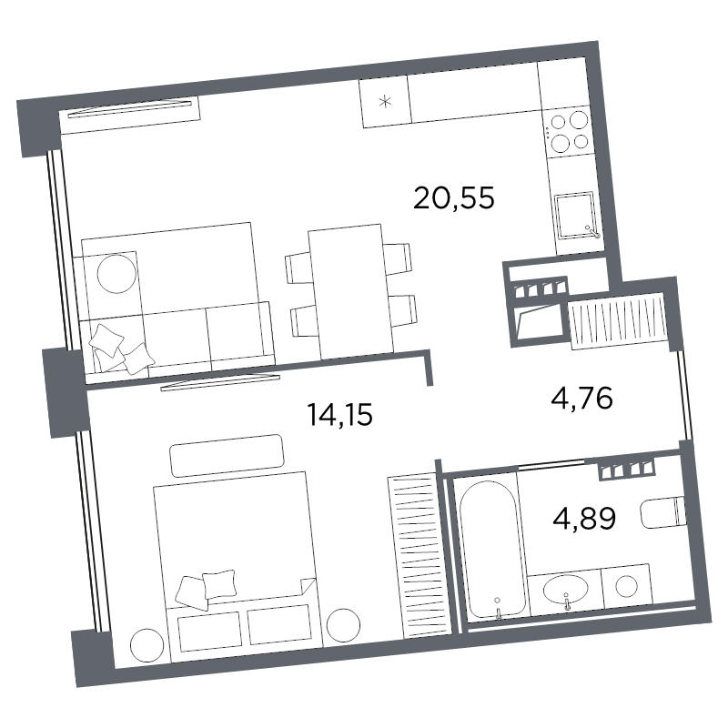 1-комнатная квартира №203 в Акватория Б-й корпус: 44.35 м², этаж 6 - купить в Санкт-Петербурге