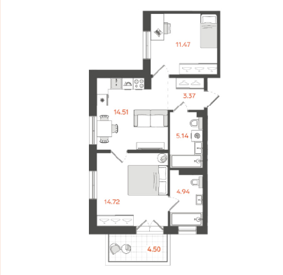 2-комнатная квартира №367 в STAVNI Обводный 1-й корпус: 55.5 м², этаж 6 - купить в Санкт-Петербурге