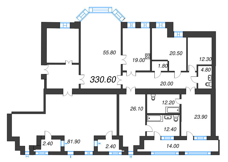 7-комнатная квартира №6.2. в Три грации 1-й корпус: 315.86 м², этаж 6 - купить в Санкт-Петербурге