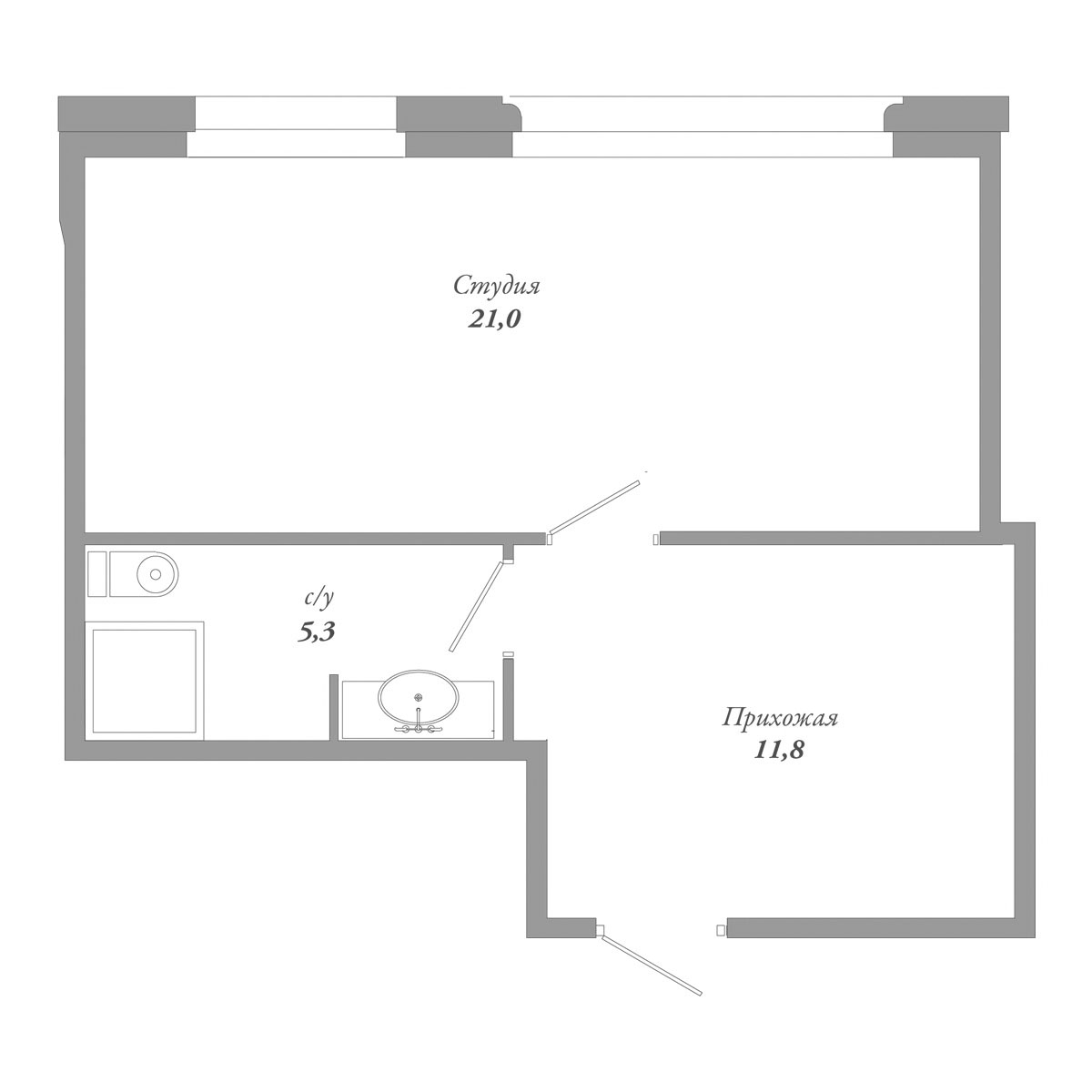 1-комнатная квартира №1а в Приоритет 1-й корпус: 38.1 м², этаж 2 - купить в Санкт-Петербурге